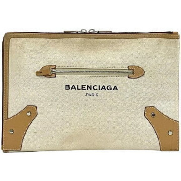 BALENCIAGA Clutch Bag Beige Handbag Leather Zipper - Picture 1 of 9